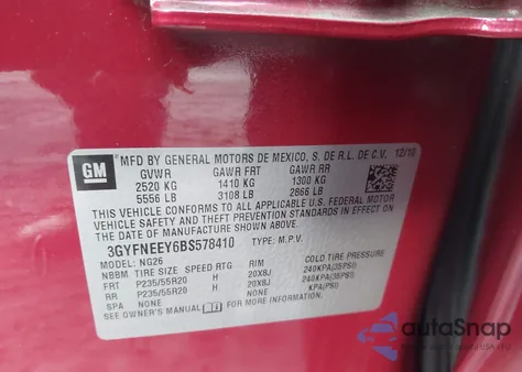 2011 Cadillac Srx Performance Collection z USA, uszkodzony, nr VIN 3GYFNEEY6BS578410